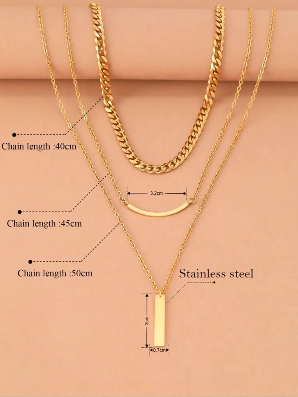 Gold Layered Bar and Curb Chain Necklace Set - Women's Jewelry